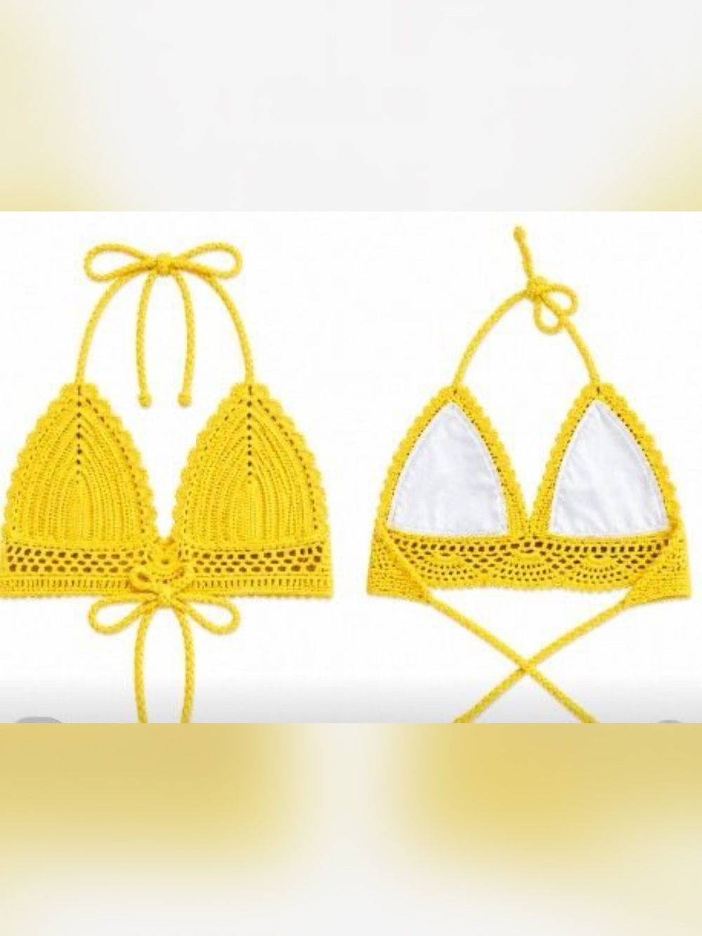 Handmade Yellow Crochet Triangle Crop Top XS